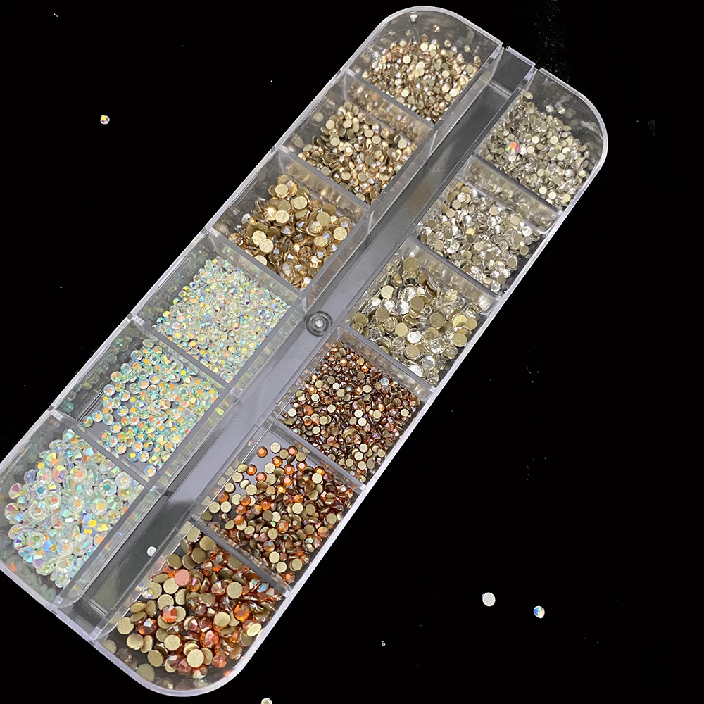 12 ячеек золотых теней Стразы Алмазный драгоценный камень 3D блестящие украшения