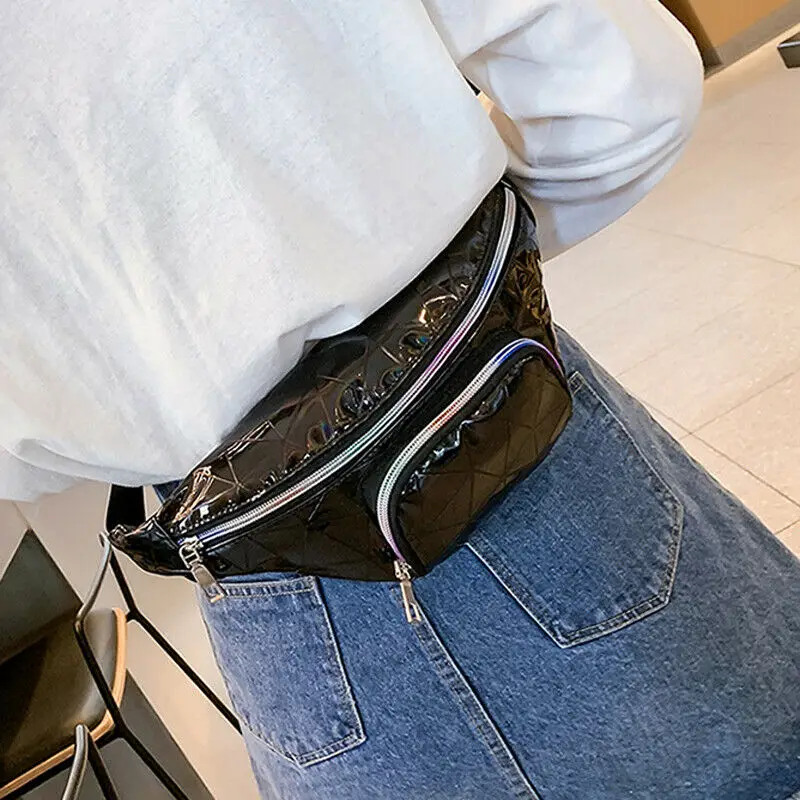 

2019 New Fashion Large Bright Leather Zipper Bum Bag Waist Girls Women Traveling Adjustable Travel Pouch Fanny Pack