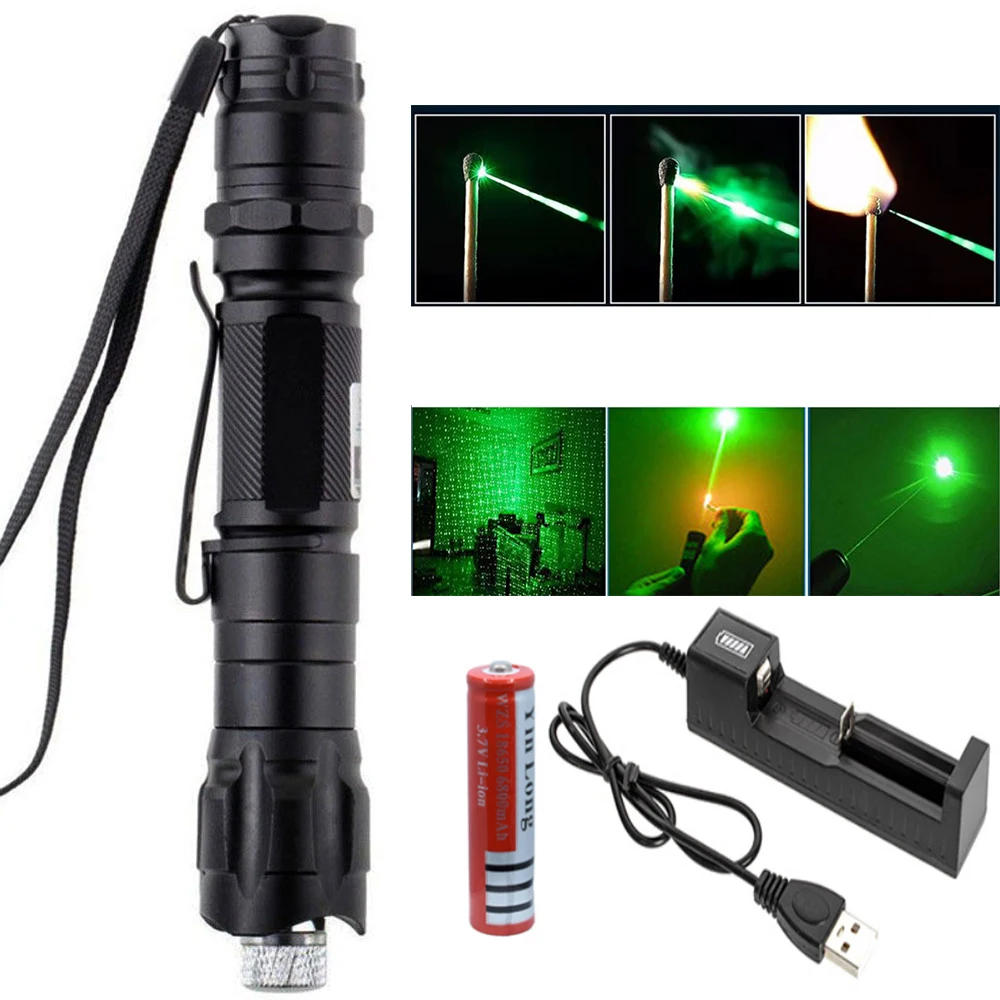 

USB Charger Green Laser Pointer Laser Flashlight 8000m 532 nm Powerful Laser 009 Pointer With USB Charger And 18650 Battery