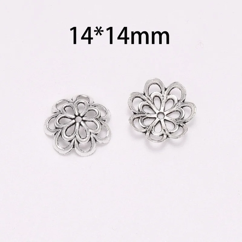 

20pcs/Lot 14mm 7 Petals Antique Hollow Double Flower Loose Sparer Apart End Bead Caps For DIY Jewelry Making Findings