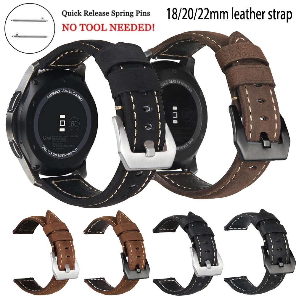 

20mm Genuine Leather Watch band Strap for Samsung Galaxy Watch classic 42 46mm Watch4 40 44mm Sport WatchBand Quick Release Belt