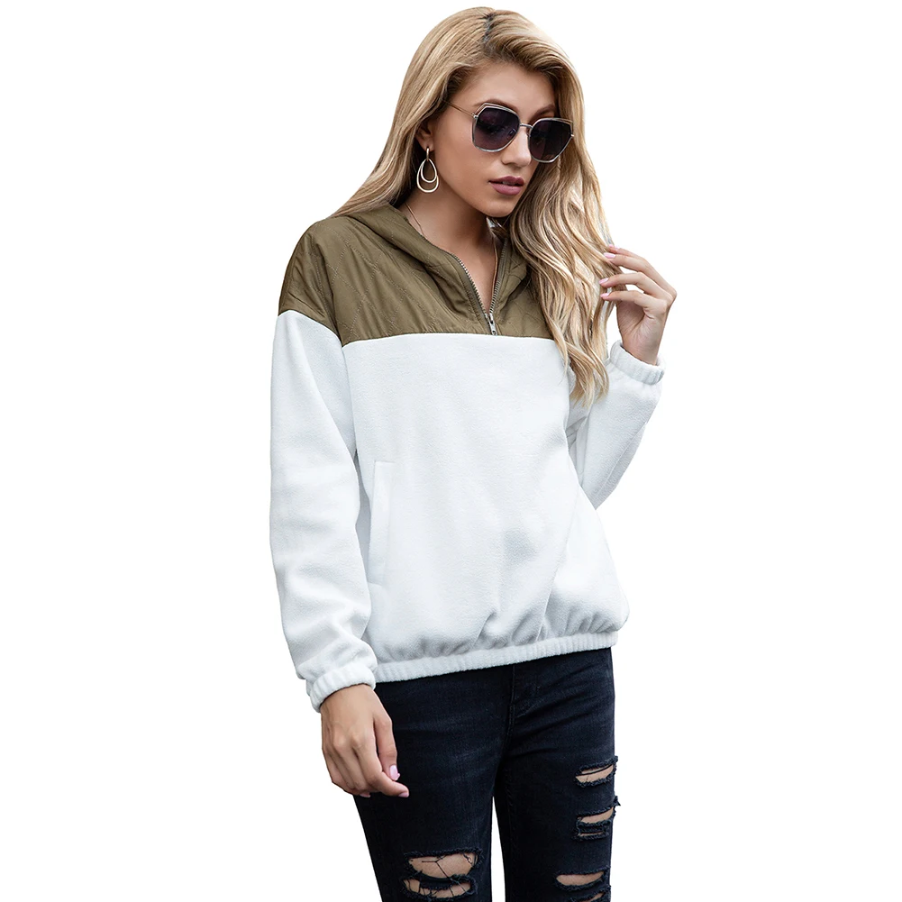 

Hirigin 2020 Fashion Women Fleece Patchwork Hooded Pullover Sweatshirts, Zipper High Neck Long Sleeve Hoodies Coat with Pockets