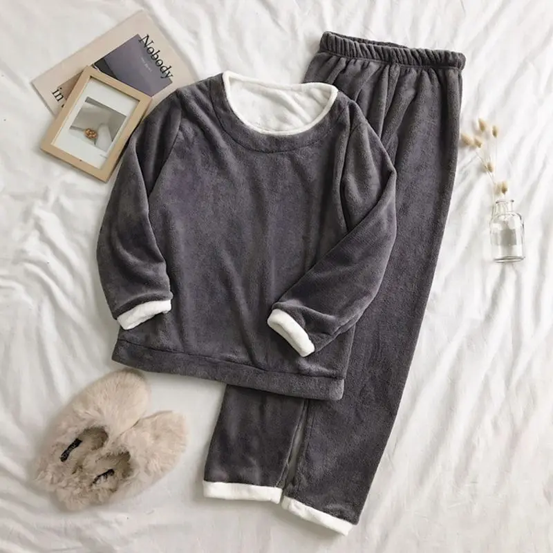 

Nightshirt Set Women Fall Winter Loose Comfortable Flannel Home Pajamas Female Thick Warm Velvet Soft Korean Style Pijama Mujer