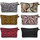 Привлекательная косметичка с принтом змеиной кожи, холщовая индивидуальная косметика для женщин и девушек, сумки для хранения губной помады, подарок