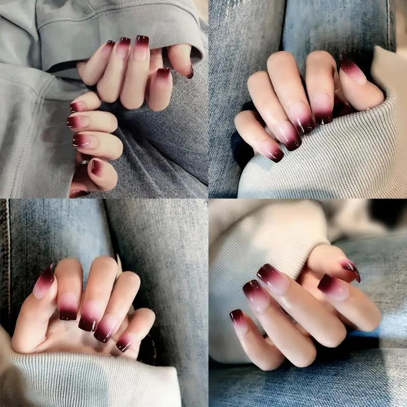 

24pcs/bag Long-style Fake Nails Tips With Double-sided sticker Woman Fashion Acrylic Gradient Nail Art Tips DIY Nail Makeup