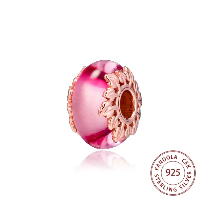 Подходит браслет в европейском стиле Argent Charm 925 пробы Серебряный Розовый муранское стекло и подвески в виде листьев бусины для изготовления ювелирных изделий kralen