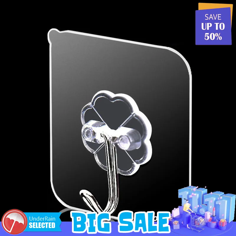 

1pc Strong Traceless Transparent Waterproof Key Holder Wall Hanger Adhesive Hook Toilet Kitchen Bathroom Accessory For Hanging