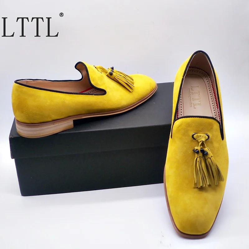 Туфли LTTL мужские с бахромой желтые замшевые лоферы без застежки Повседневная