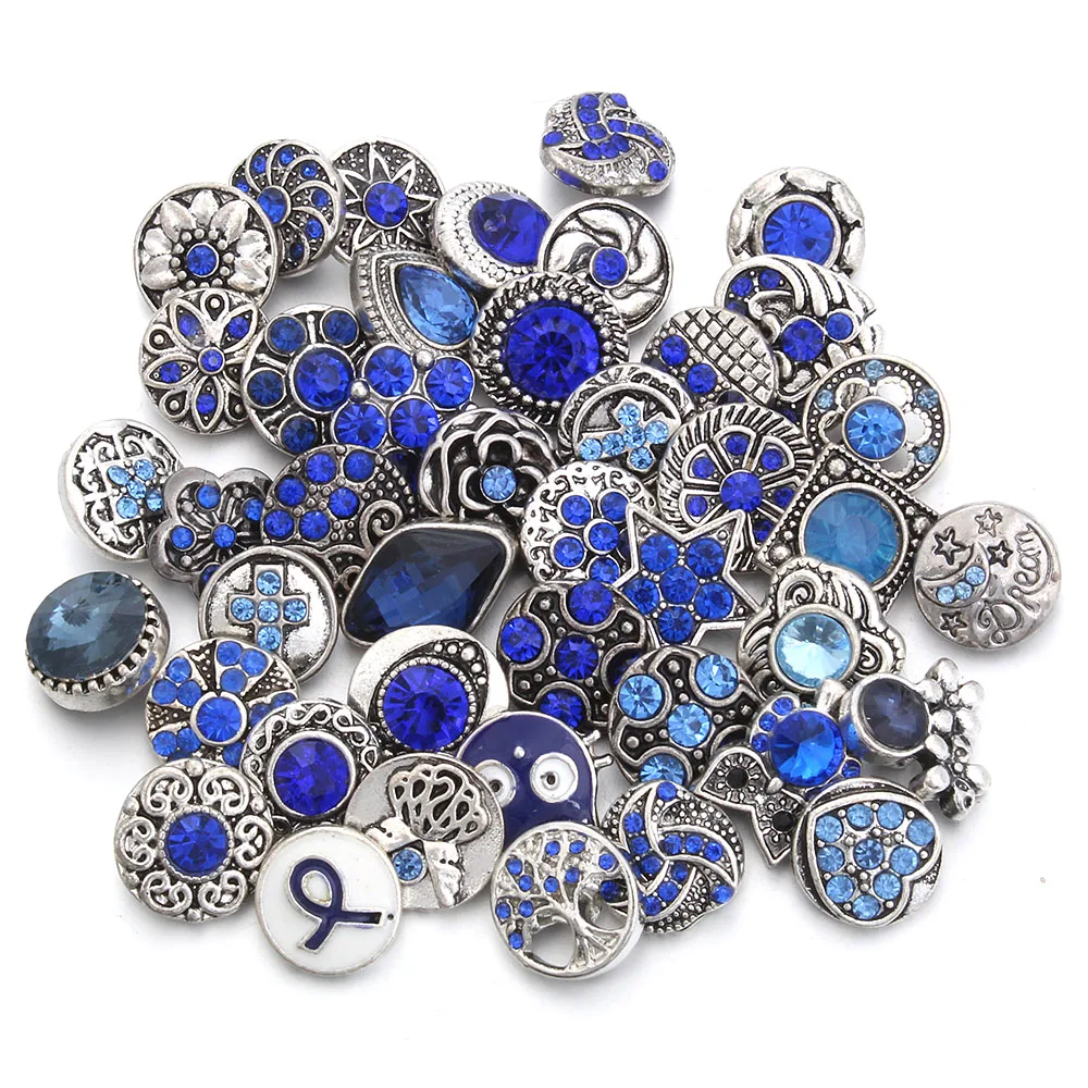 10 шт./лот опт ювелирное изделие 12 мм кнопки с синими стразами Металлические Мини