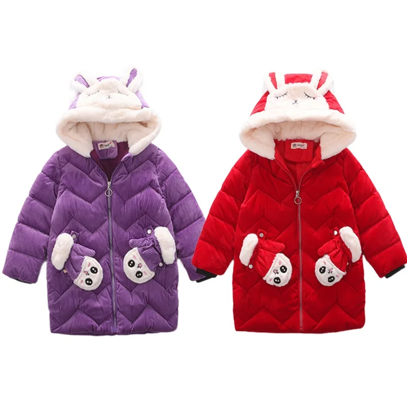 Детская зимняя куртка теплое пальто для девочек Толстая парка с капюшоном и