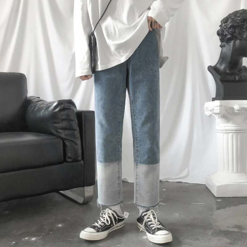 

Straight jeans 2020 autumn and winter men's loose cropped trousers fashion all-match gradient trousers