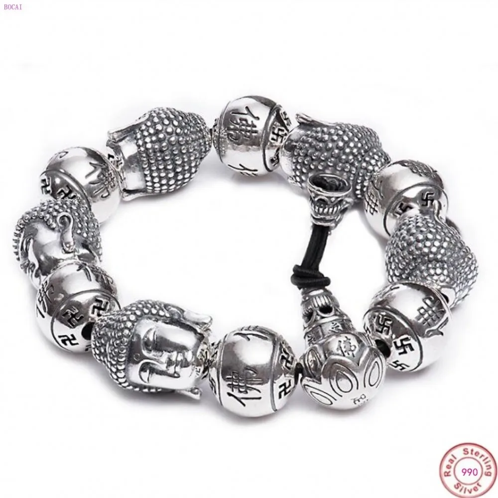 Браслет BOCAI Buddha S999 из чистого серебра мужской тайский серебряный браслет с