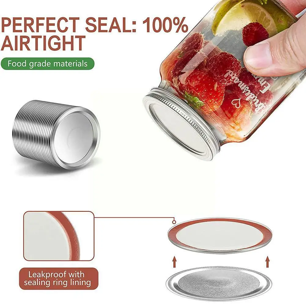 

24pcs Regular Mouth 70mm Mason Jar Canning Lids, Reusable Lids Silver Leak Split Sealing With Proof Rings Silicone I5C3