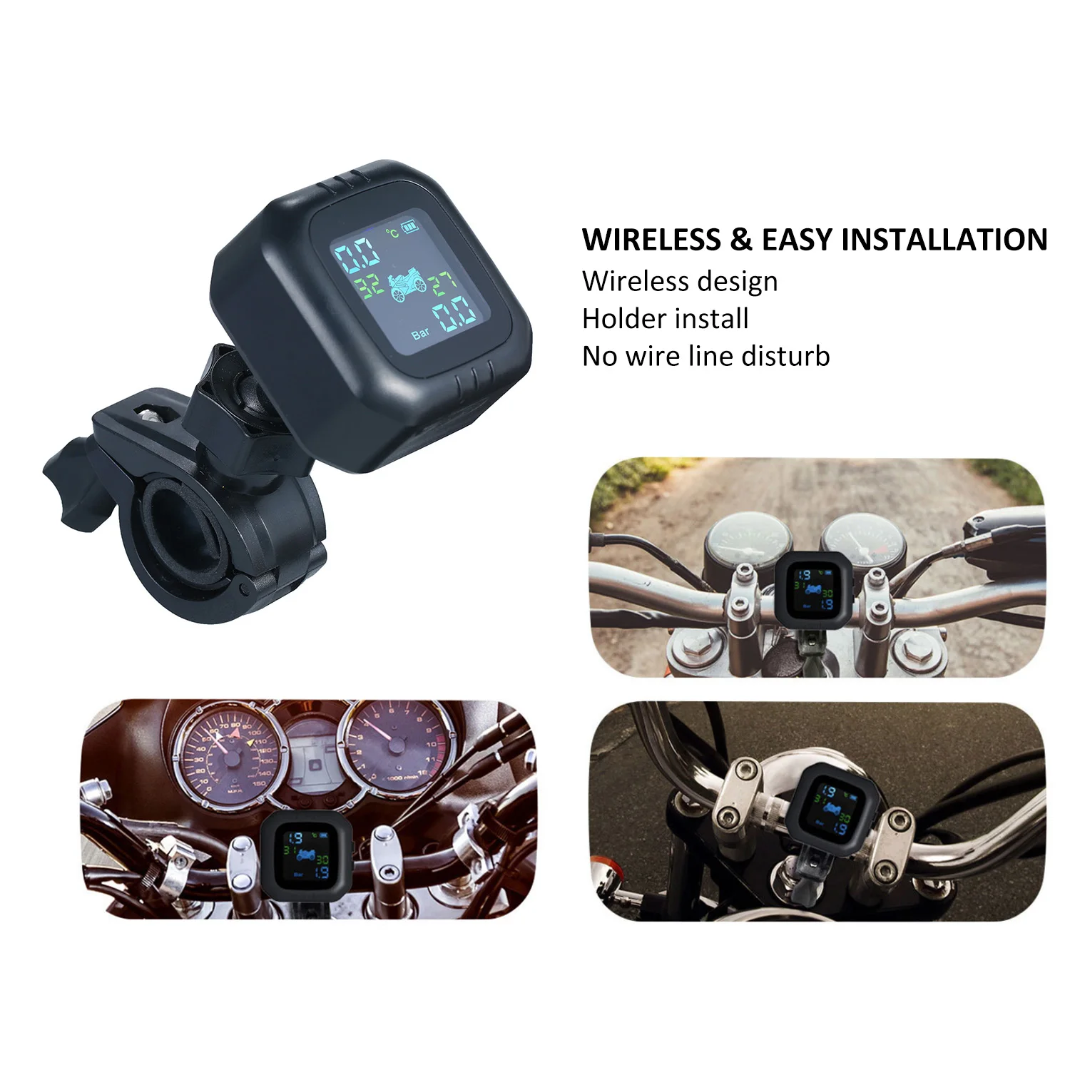 

Motorcycle Tire Pressure Monitoring System Wireless Motorcycle TPMS Tires Motor Auto Tyre Alarm System Waterproof 2 External