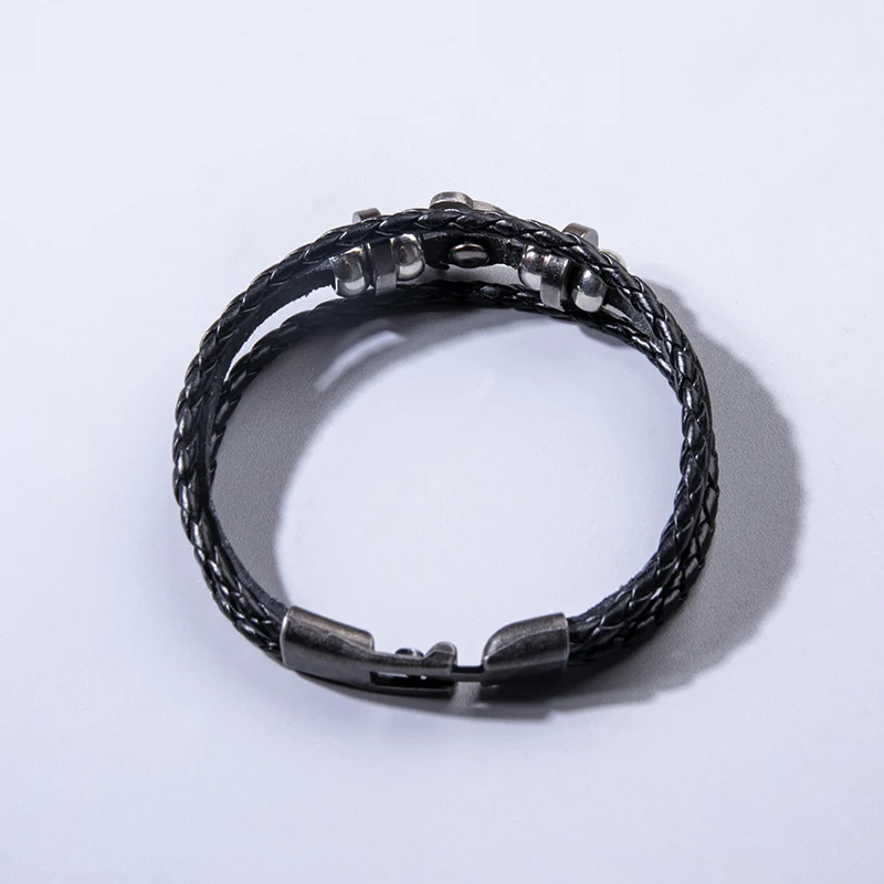 Винтажный многослойный Плетеный Кожаный браслет панк античное серебряное