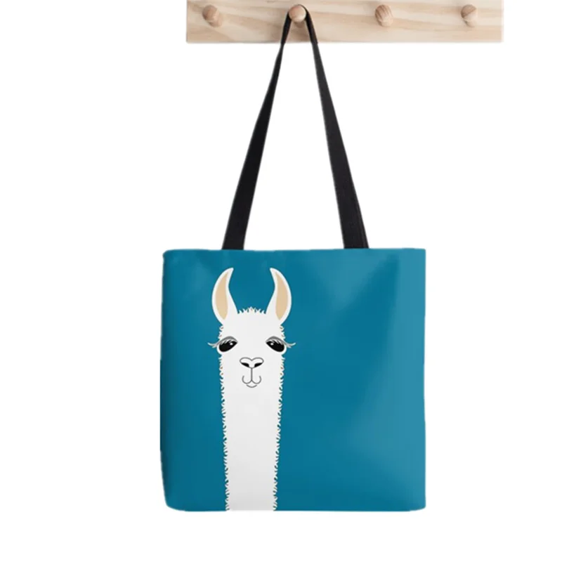 

Women Shopper bag llama portrait Printed Kawaii Bag Harajuku Shopping Canvas Shopper Bag girl handbag Tote Shoulder Lady Bag