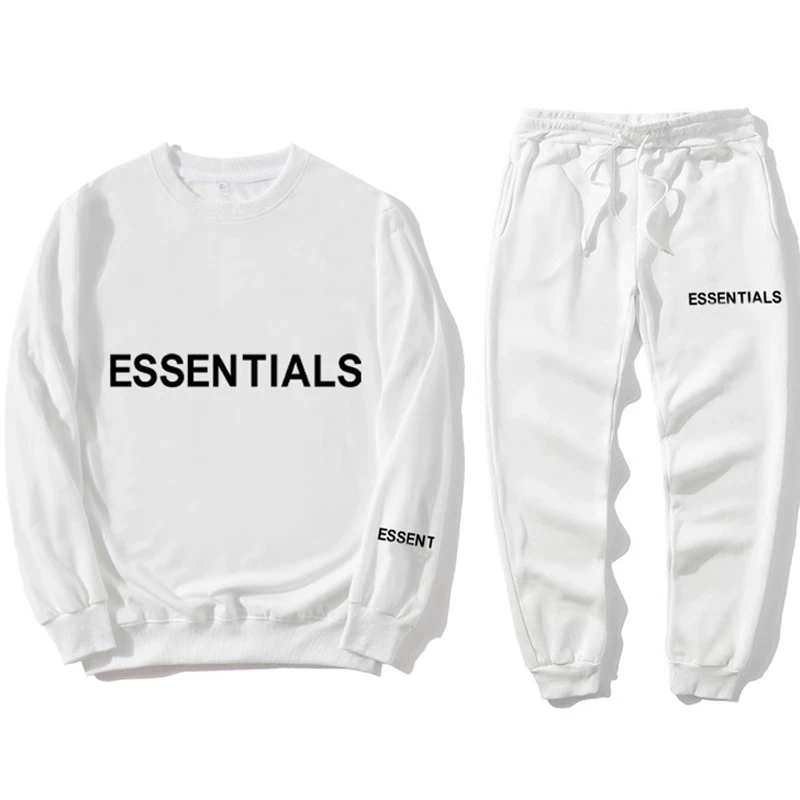 

New Essentials Men Hooded Suit Couple Letter Printing Pure Cotton Oversized Solid Color Sweatshirt Jogging Streetwear Tracksuit