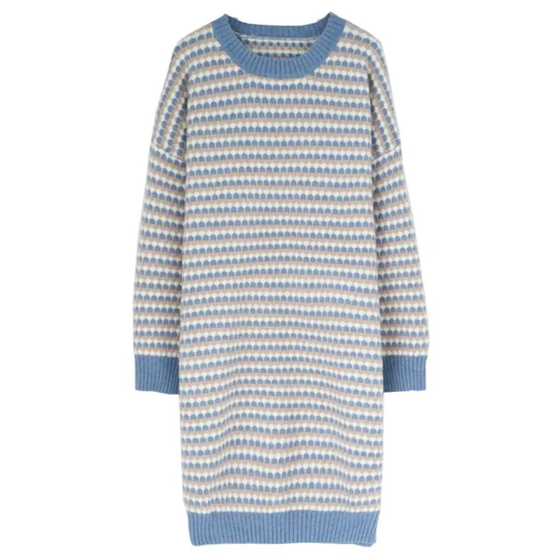 autumn and winter long sweater women's head over the knee loose Korean retro style new knit dress bottoming shirt