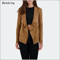 autumn winter faux suede leather jacket women long sleeve vintage outerwear office lady fashion new cute coat 2020 new custom