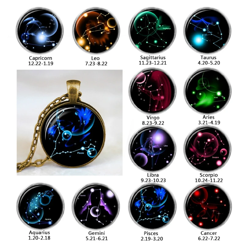 

Подвеска с логотипом созвездия, выпуклое Созвездие из стекла Галактики, для женщин и мужчин, древняя бронзовая цепочка, ожерелье, ювелирные ...