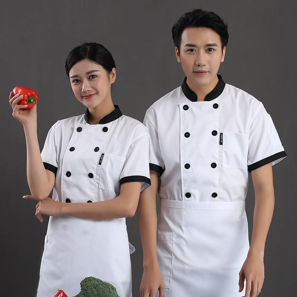 Унисекс с коротким рукавом шеф-повара пальто Ресторан Обслуживание еды Униформа