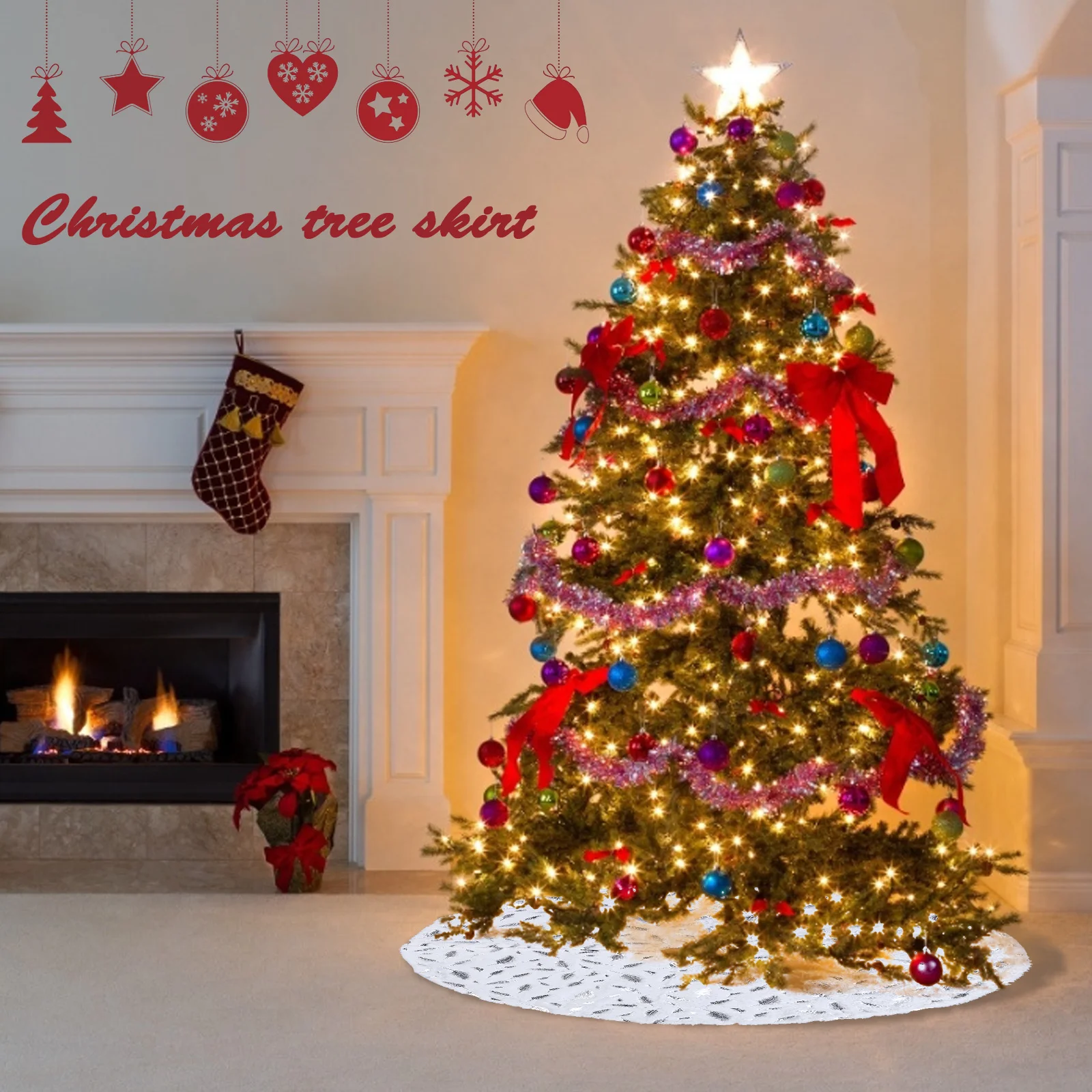 

Рождественская юбка, коврик с узором в виде перьев, плюшевый круглый ковер, Новогоднее украшение для дома, праздничные подарки, Декор