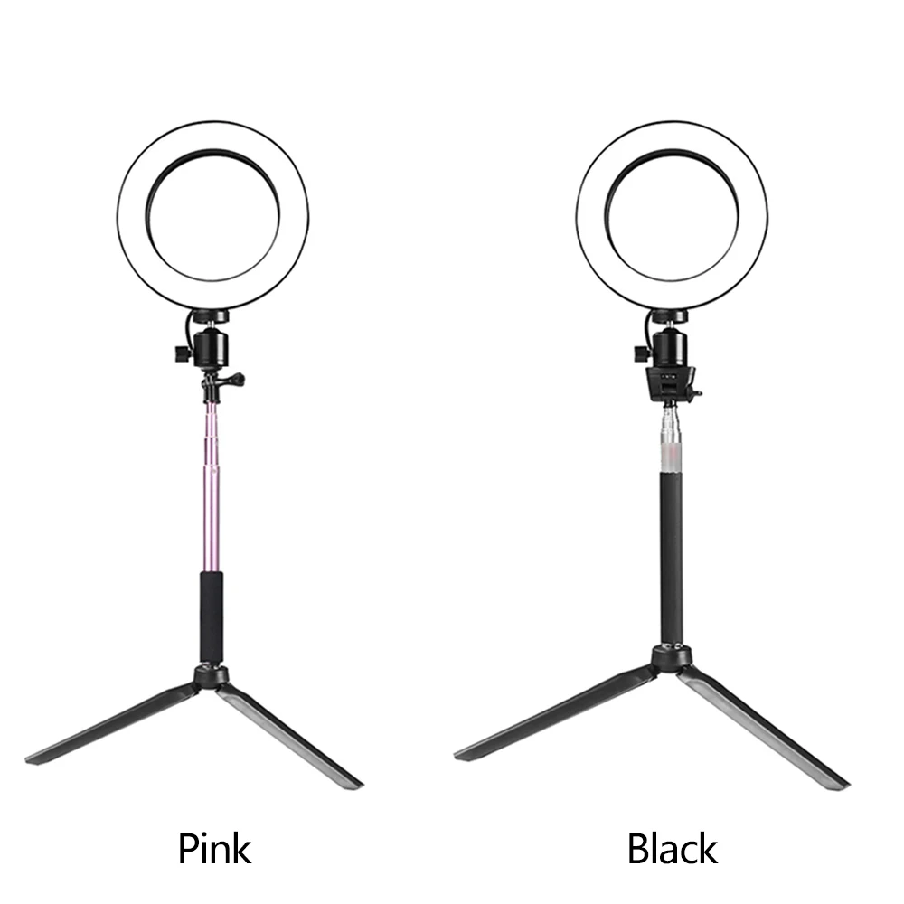 Кольцевой светодиодный светильник для фотосъемки лампа селфи с телескопическим