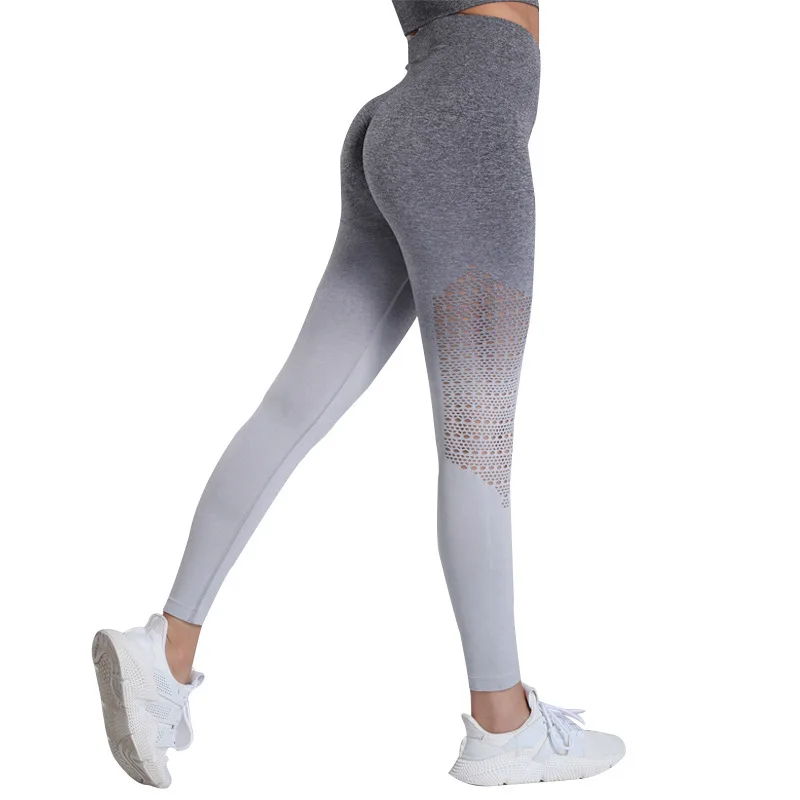 

Wmuncc Seamless Booty Scrunch Gym Legging Women Fitness High-rise Yoga Pant Hollow Out Design Gradient Color Workout Activewear
