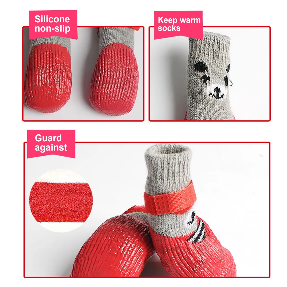 

Dog Shoes Cotton Rubber Dog Rain Snow Boots Socks 4Pcs/Set Outdoor Indoor Anti-slip Silicone Sole Pet Dog Puppy Cat Boots Socks