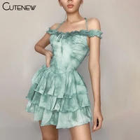 cutenew y2k sexy halter strapless bandage mini dress for womens clothes 2021 summer casual print a line lady dresses streetwear