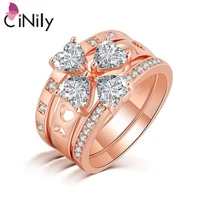 cinily 3 in 1 rose gold color love large rings clear zirconia cz crystal heart stone engagement wedding party jewelry woman girl