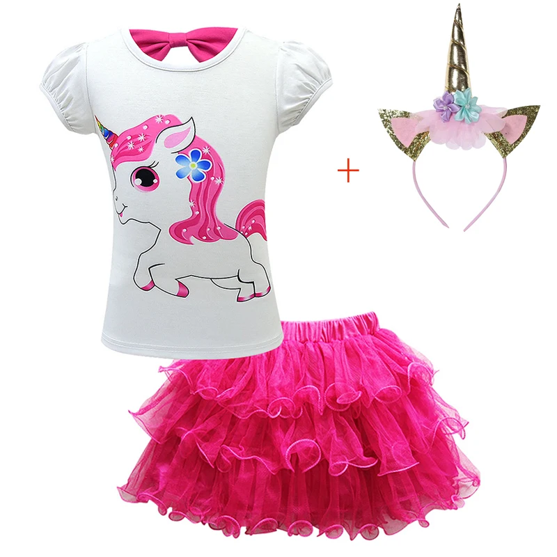 Новинка Детский комплект из футболки и платья с единорогом детское Сетчатое