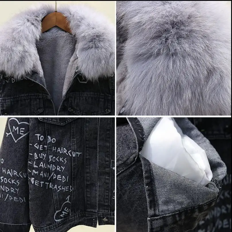 Зимняя женская куртка новинка 2019 свободная граффити натуральный мех воротник
