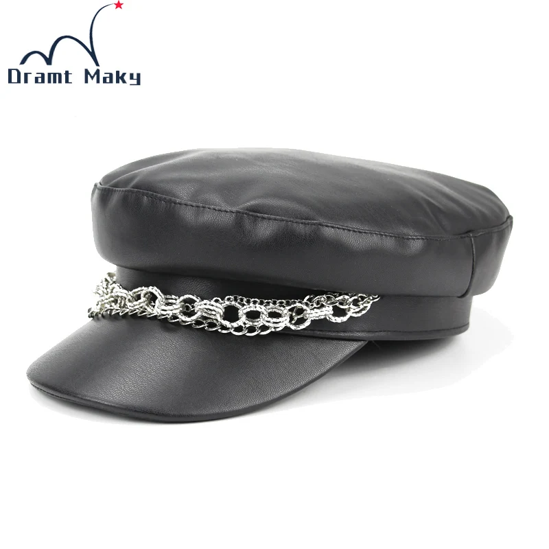 Модные шапки береты из искусственной кожи для женщин зимняя шапка на плоской