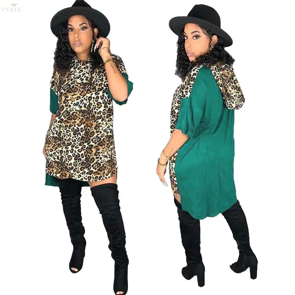 Женское платье с капюшоном полурукав леопардовое Платье принтом необычное