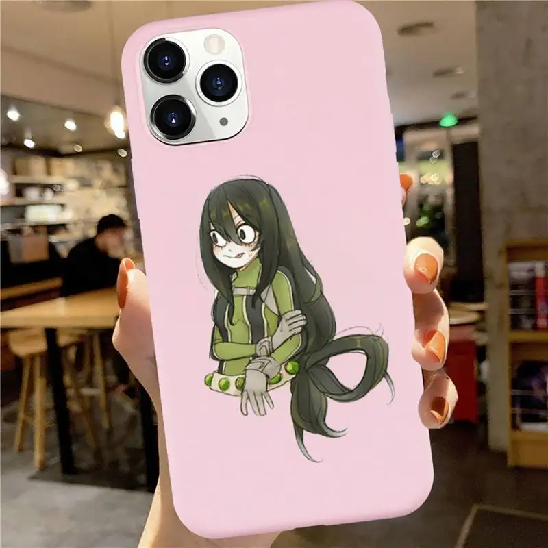 

Tsuyu Asui Boku no hero academia Phone Case Pink Candy Color for iPhone 6 7 8 11 12 s mini pro X XS XR MAX Plus
