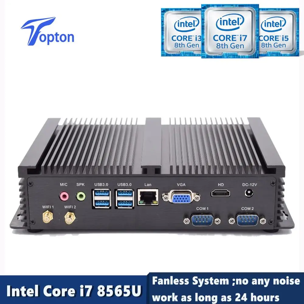 Topton промышленный ПК Intel Core i7 8565U i5 8250U 2* DDR4 1* mSATA+ 1* M.2+ 1*2,5 ''SATA безвентиляторный мини настольный Windows 10 HDMI VGA WiFi
