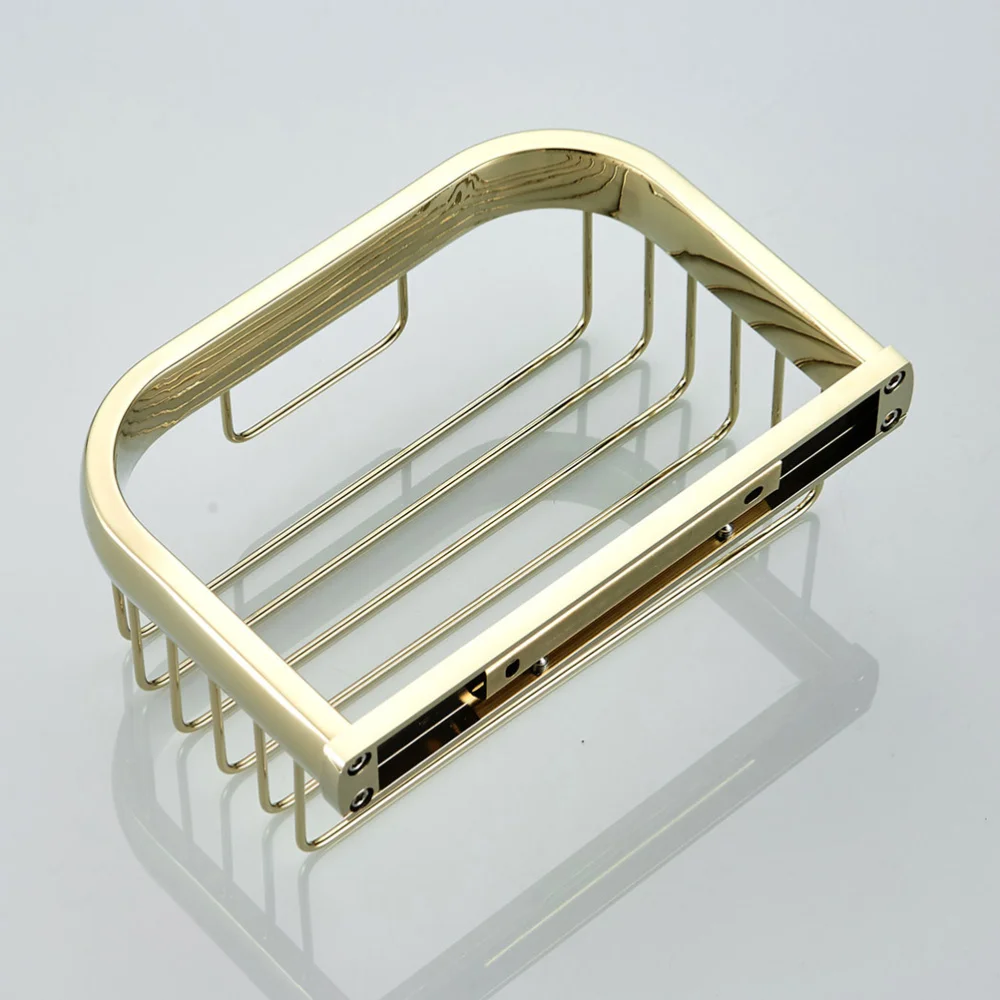 

Brass Plating Shower Basket Wall Mounted Soap Basket Square Basket Bathroom Sponge Storage Basket Shampoo Holder - 19.5x13.5cm (