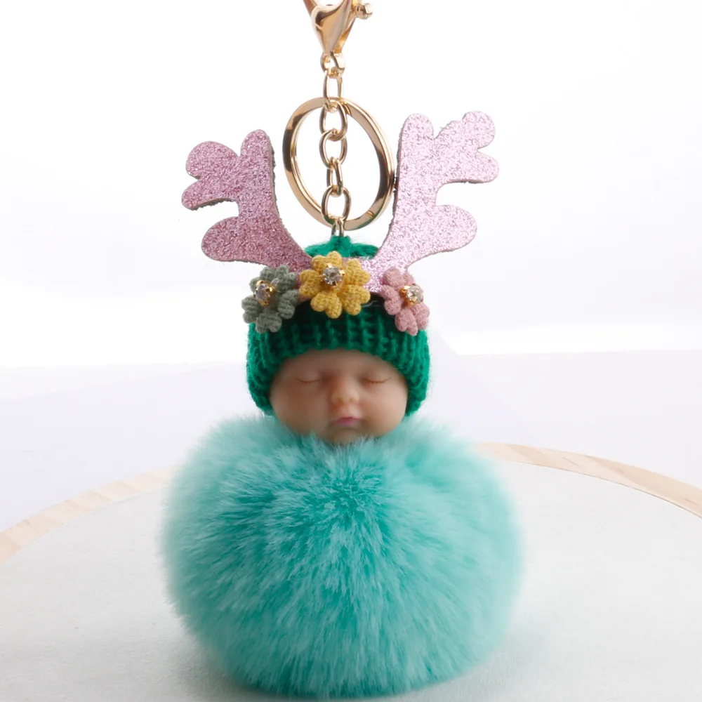 Спящая кукла брелок рога Хрустальная помпон шарик из искусственного кроличьего