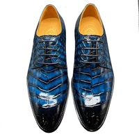 chue new arrival men dress shoes male formal shoes men crocodile leather shoes blue shoes color rubbing fashon men crocodile
