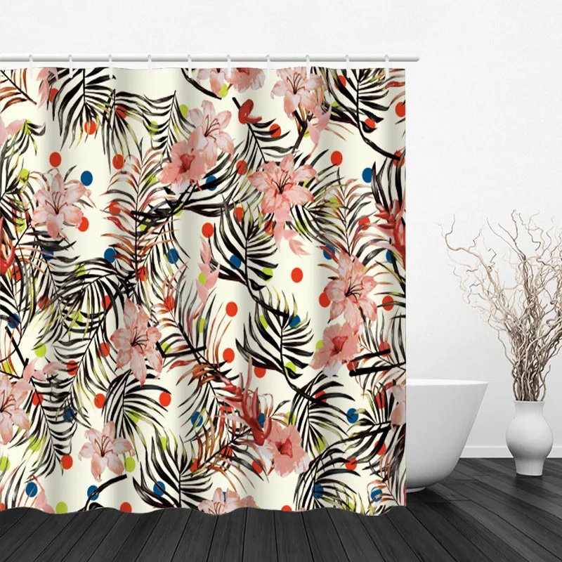 

Flower and Plant Hook Shower Curtain Modern Polyester Waterproof Digital Printing Shower Curtain