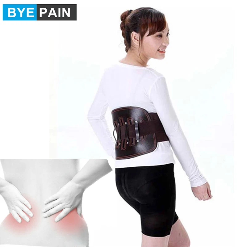 

BYEPAIN Leather Lower Back Brace Pain Relief Lumbar Support Belt for Women Men - Adjustable Waist Straps for Sciatica, Scolios