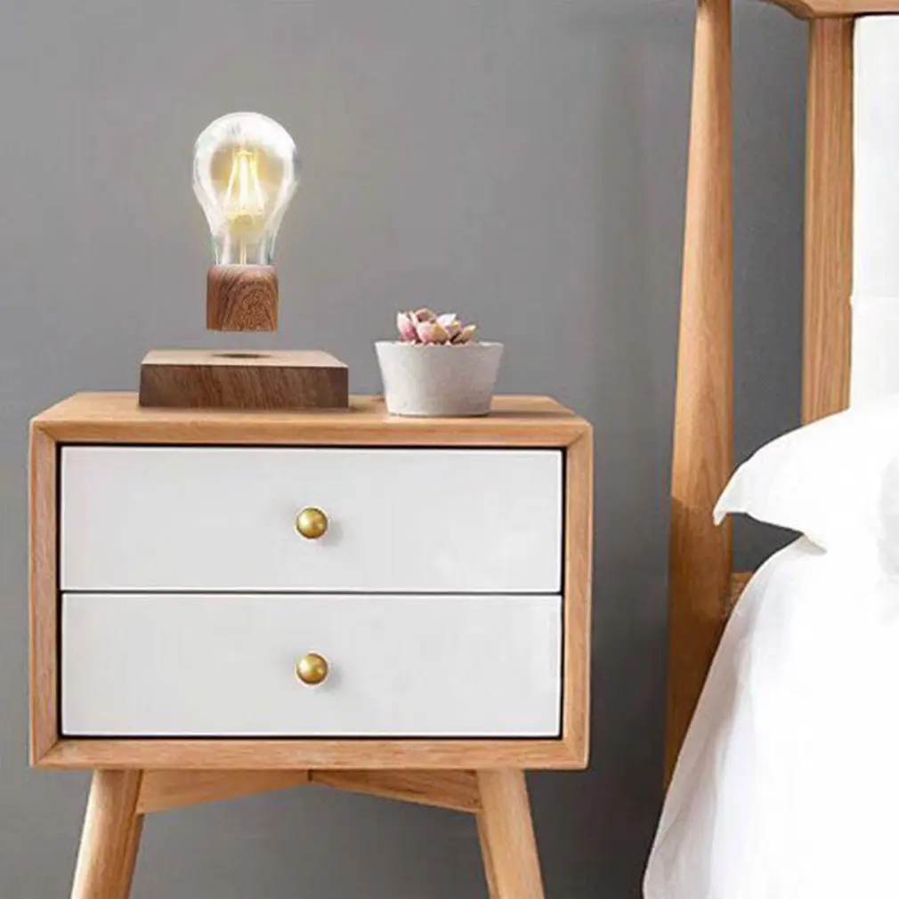 Новинка магнитная левитирующая настольная лампа деревянная зернистая плавающая