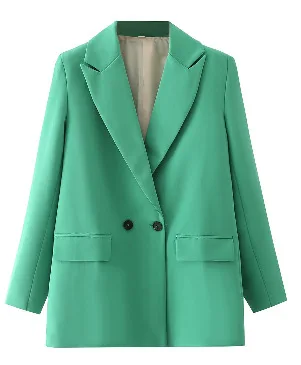 Women Pink Green Work Double Breasted Blazers and Jackets Office Lady Autumn Khaki Brown Suit Business Female Blazer Coat