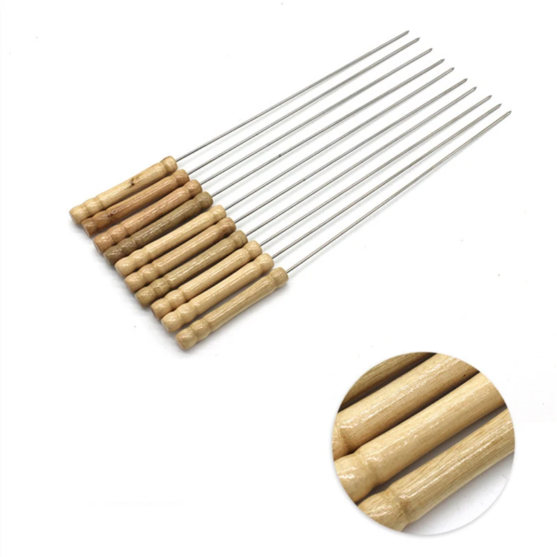 

20/30 Pcs Reusable Wooden handle stainless steel barbecue skewers bbq Needle stick For outdoor camping picnic tools cooking tool