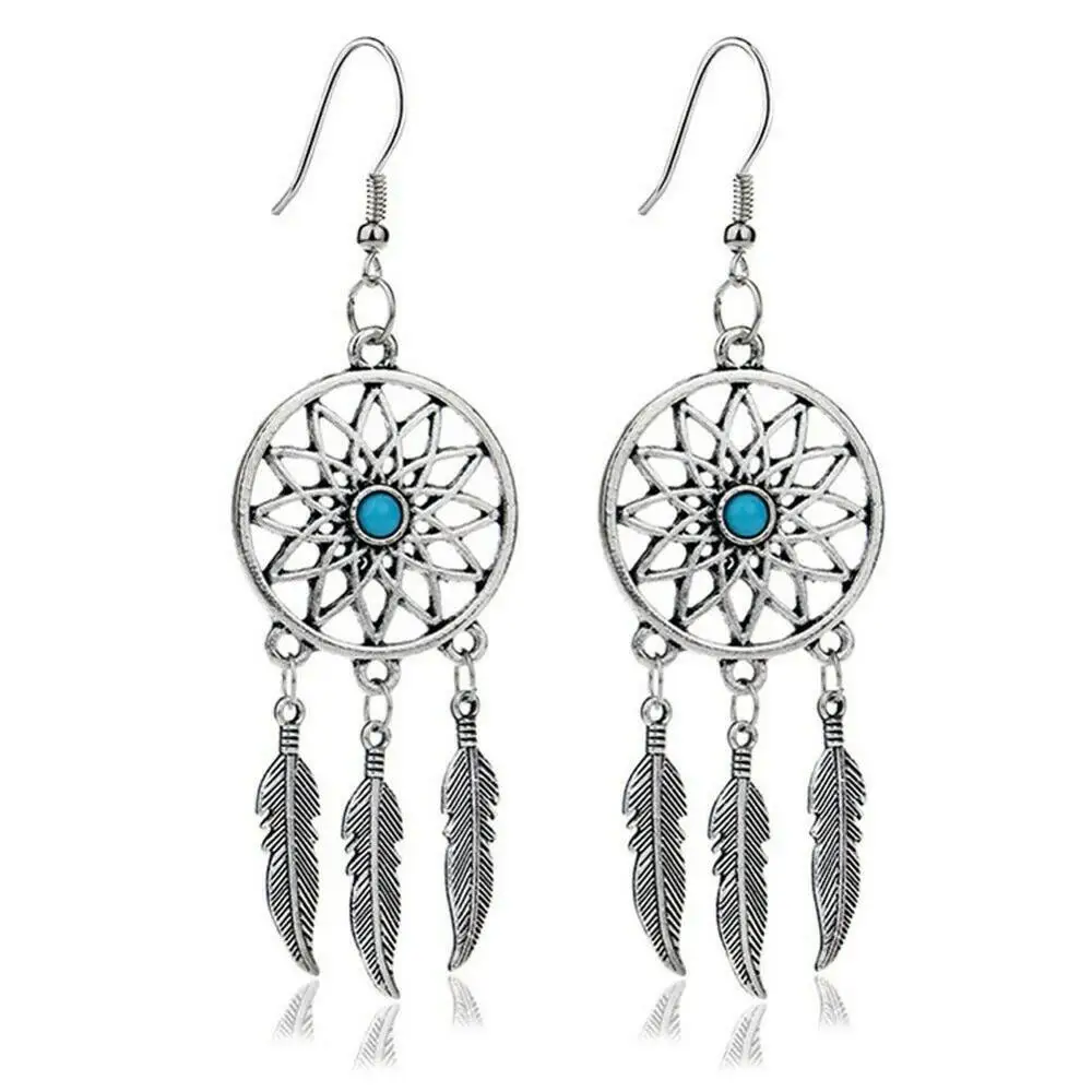 

Handmade Vintage Big Round Multicolor Beaded Earrings For Woman Ethnic Boho Tassel Feather Long Dreamcatcher Drop Jewelry