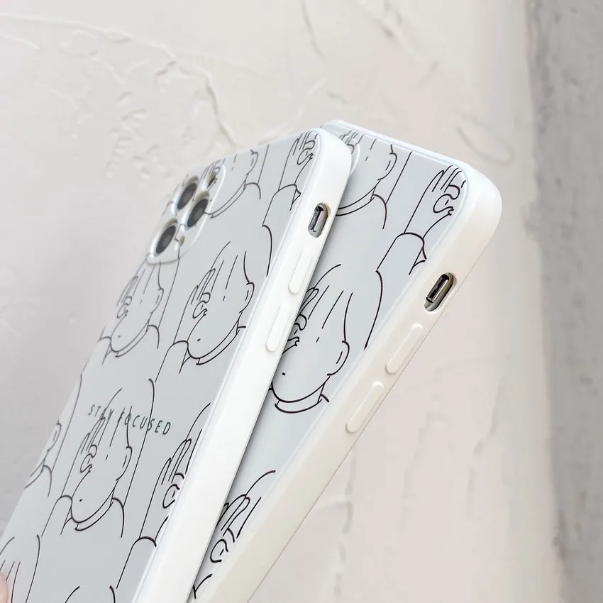 

Cute Cartoon Girl Art Sketch Soft Liquid Silicone Phone Case for IPhone 11 12 Pro Max Mini XsMax X XR 7 8 Plus Protection Cover