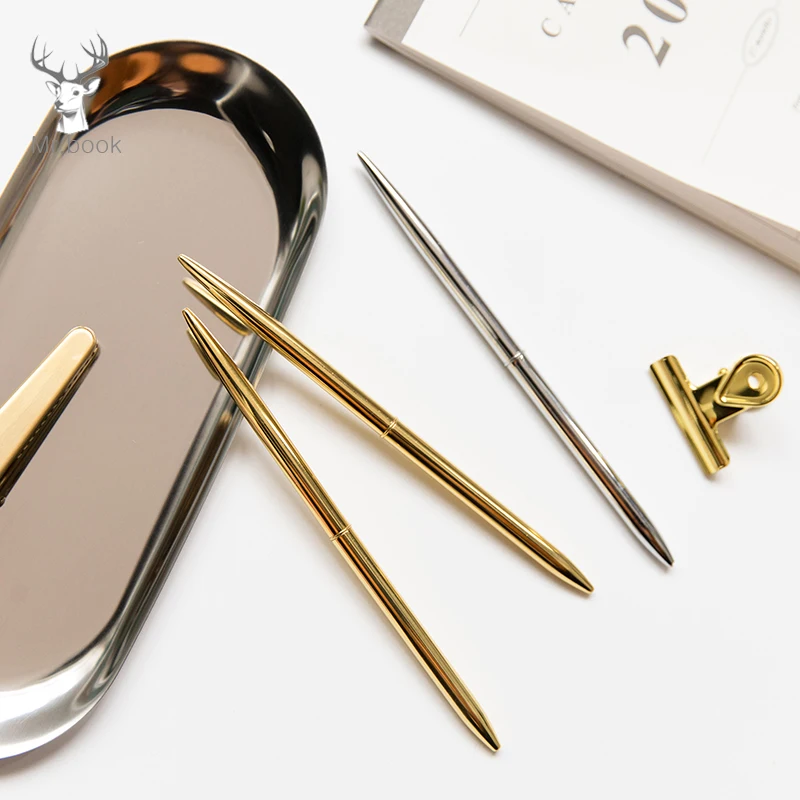 

Mini Metal Ballpoint Pen Rotating Pocket-size Pen Luxury Gold Sivler Portable BallPoint Pen School Office Exquisite Writing Tool
