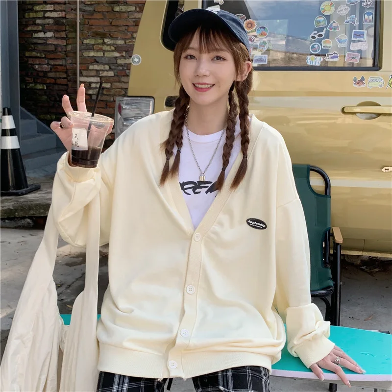 

Oversized sweatshirts women's tide autumn thin all-match baseball uniform jacket loose Harajuku style cardigan top Buttons sweet
