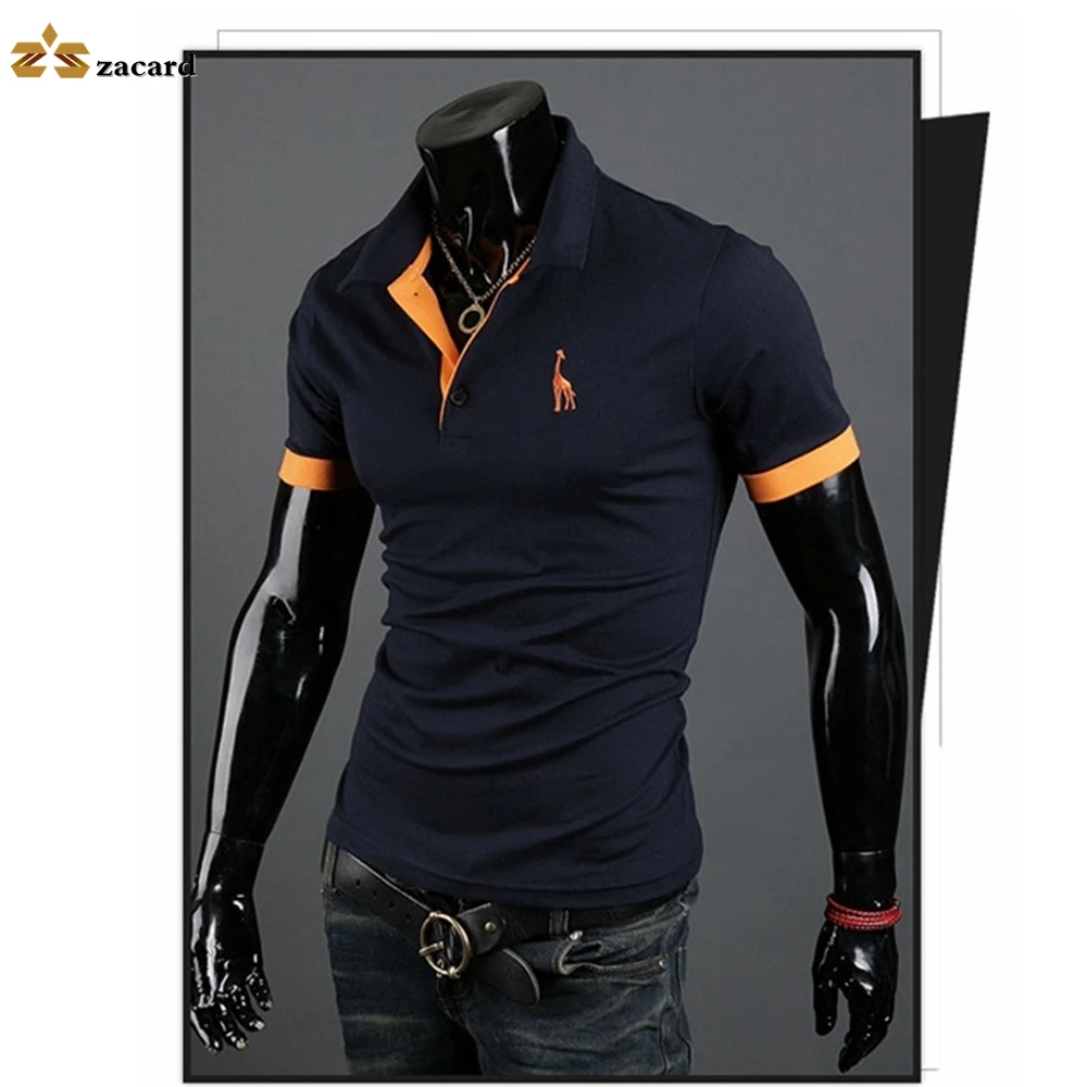 Мужские рубашки поло с коротким рукавом классические вышивкой жирафа для гольфа